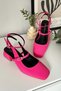 Women's Mary Jane Matte Pink Fuchsia Open Back Square Toe Short Block Heeled Shoes - 2