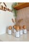 6-Piece Glass Spice Jar Set with Wooden Ball Cover + 6 Mini Spoons / 300 ml / Labeled - 5