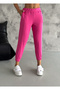 Women's Fuchsia Color Sweatpants with Stitching Details and Elastic Cuffs with Pockets