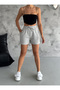 Women's Gray Corduroy Pocket Waist Elastic Short - 2