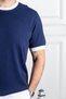 Interview Sarar 0 Collar Combination Rayon Fine Knit Blue T-Shirt - 8
