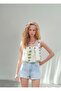 Women's Embroidered Floral Linen Crop Ecru - 2