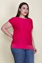 Women's Plus Size Fuchsia Hemline Plain Crepe Low Sleeve Self-Striped Blouse 65n26139