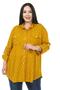 Women's Large Size Anchor Patterned Folded Sleeve Mustard Shirt with Pockets on the Chest - 2