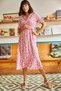 Women's Pink Buttoned Belted Sleeve Detailed Woven Viscose Dress ELB-19001524