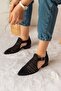 Medi Women's Laser Patterned Special Design Buckle Adjustable Black Suede Summer Shoes