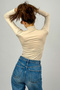 Women's Long Sleeve Half Turtleneck Bodysuit Light Beige 1 Piece - 6