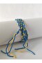 Yellow and Navy Blue Thin Braided Fan Bracelet and Headband 3-Piece Set - 4