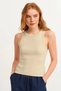 Women's Cream Ribbed T-shirt Halter Neck Knitted Tank Top