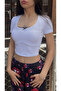 Tech Ribbon Detail Lace Cropped Blouse - 4