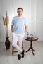 Interview Sarar 0 Collar Combination Rayon Fine Knit Blue T-Shirt - 7