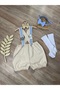 King's crown concept Cream blue baby boy shorts dungarees bow tie socks set - 2