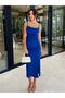 Women's Thin Strap Long Dress with Side Slit Flowy Fabric - 3