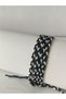 Black and White Thin Braided Fan Bracelet Headband 3-Piece Set - 6
