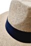 Unisex Black Striped Straw Fedora Hat - 5