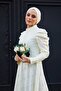 Sleeve Pleated Hijab Tulle Dress - Off White - 3
