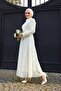 Sleeve Pleated Hijab Tulle Dress - Off White