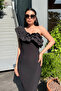 Ottoman Fabric One-Sleeve Pencil Dress - BLACK - 4