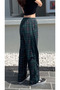 Plaid Detail Unisex Loose Green Sweatpants - 2