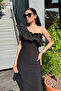 Ottoman Fabric One-Sleeve Pencil Dress - BLACK - 3