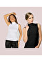 Women's Sleeveless Half Turtleneck Stretch Fabric Stretchy Bodysuit (2 Pieces) - 3