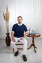Interview Sarar 0 Collar Combination Rayon Fine Knit Blue T-Shirt - 4