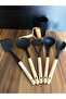 7 Piece Metal Stand Wooden Handle Serving Set Ladle Set Wooden Handle Roller Dough Opener Roller - 2