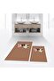 Digital Printed Non-Slip Base Washable Double Bathroom Mat Toilet Set, V-KLOZET-38-BROWN,