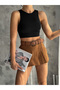 Women's Black Crew Neck Double-Layered Sleeveless Crop Top - 4