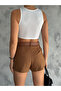 Women's Ecru Crew Neck Double-Layered Sleeveless Crop Top - 5