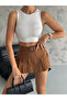Women's Ecru Crew Neck Double-Layered Sleeveless Crop Top
