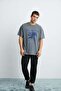 Maddox Men's 100% Organic Cotton Print Detailed Thick Textured Oversize Fit Gray T-Shirt - 4