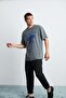 Maddox Men's 100% Organic Cotton Print Detailed Thick Textured Oversize Fit Gray T-Shirt - 5
