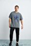 Maddox Men's 100% Organic Cotton Print Detailed Thick Textured Oversize Fit Gray T-Shirt - 3