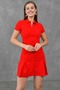 Stretch Fabric Shirt Collar Front Zipper Hidden Pockets Short Sleeves Red Evening Dress 049 - 5