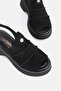 Women's Black Nubuck Genuine Natural Leather Short-Heeled Sandals - 5