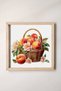 Peach Basket Painting with Watercolor Effect with Wooden Frame, Watercolor