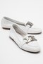 Genuine Leather White Colored Tots Buckle Women's Flats - 5