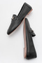 Genuine Leather Black Colored Buckle Women's Flats - 6