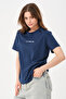 Women's Navy Blue Just Strong Text Print Detailed Relaxed Fit T-Shirt - 2
