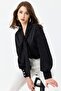 Women's Oversize Blouse Shirt with Patterned Balloon Sleeves and Shoulder Gather Detail - 4