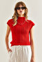 Women's Red Openwork Knitwear Blouse 20246046 - 3
