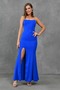 Cobalt Blue Strapless Collar Corset Detailed Slit Design Maxi Dress 167 - 5
