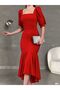 Princess Sleeve Skirt Flounced Square Neck Midi Length Crepe Fabric Evening Dress Wedding Engagement Promise Invitation - 6