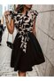 Women's Short Sleeve Sleeve Ruffle Detail Mini Belted Flared Crepe Dress - 3