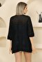 U Shawl Collar Half Sleeve Openwork Perforated Summer Midi Length Thin Knitwear Cardigan - 2