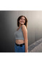 Thick Strap Corded Fabric Cotton Knit Short Cropped Tank Top 40 cm - 2