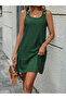 Linen Women's Dress - Sleeveless, Thick Strap and Button Detailed Pocket - 5