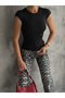 Women's Black Crew Neck Short Sleeve Double Layered Front Blouse - 3