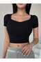 Women's Black Camisole Short Sleeve Square Neck Crop Blouse
